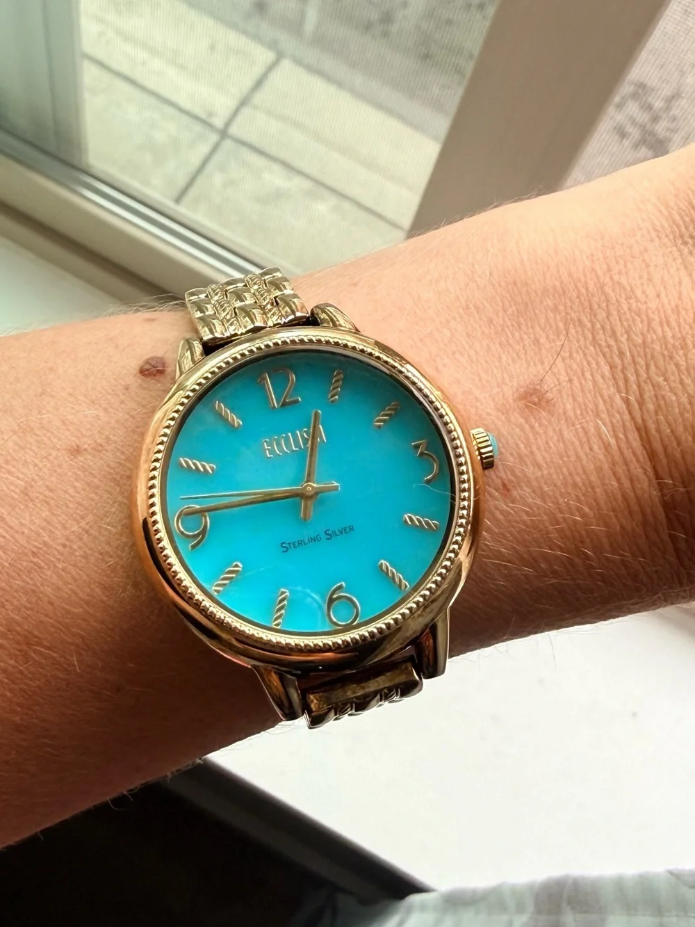 Ecclissi Sterling Silver Watch Turquoise Blue Dial Gold Tone Bracelet 33821